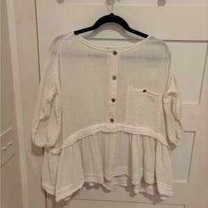Free People White Button-Up Gauze Blouse